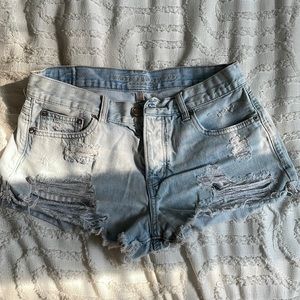 American Eagle Light Wash Denim Super Short Ripped and Frayed Jean Shorts